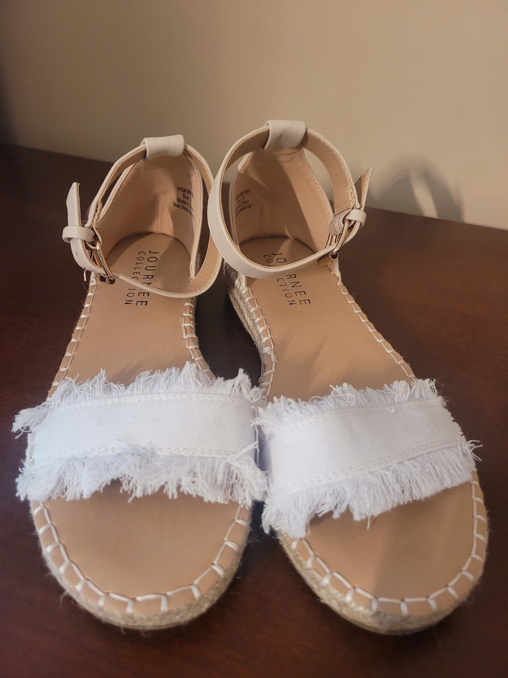 Journee Collection White Frayed Strap Ankle-Wrap Sandals